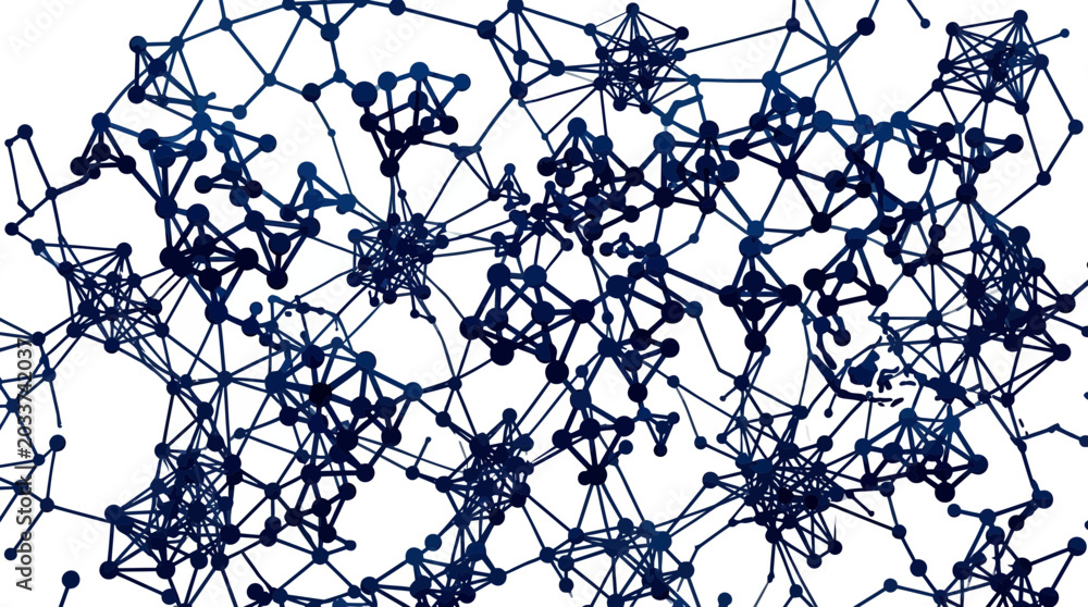 Obraz premium Network connections, blue lines and dots, complex web, abstract background, technology concept