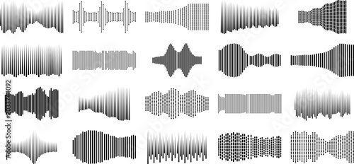 Bild auf Leinwand Digital soundwave collection with 20 audio frequency icons, gray scale music equ