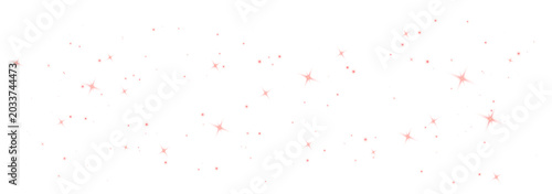 Red glitter particles and sparkling stars isolated on transparent PNG background. Magical glowing dust overlay with shiny festive texture.
