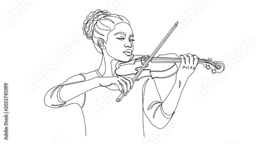 Tableau sur toile Woman playing 2D CAD Vector illustration of a violin in a musical performance