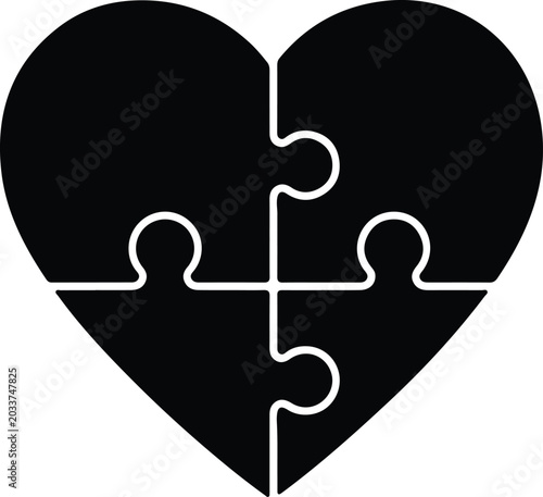Silhouette vector four puzzle pieces forming heart shape icon design