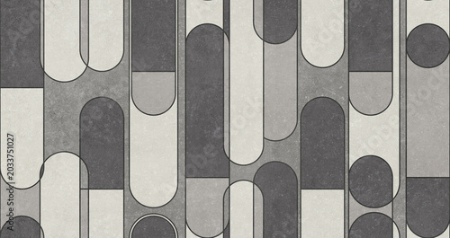 Modern seamless geometric pattern with natural textures: marble, wood, stone, cement, terrazzo. Ideal for interior design, wallpaper, packaging, textiles, tiles, and parquet flooring.