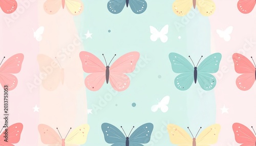 Pastel Butterfly Pattern Arranged on Soft Colorful Background