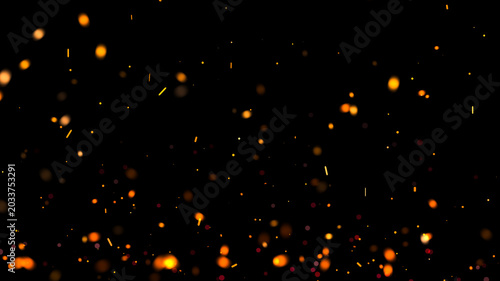 bright orange fire sparks for overlay design burning hot ember particles isolated on black flame heat danger bonfire explosion concept