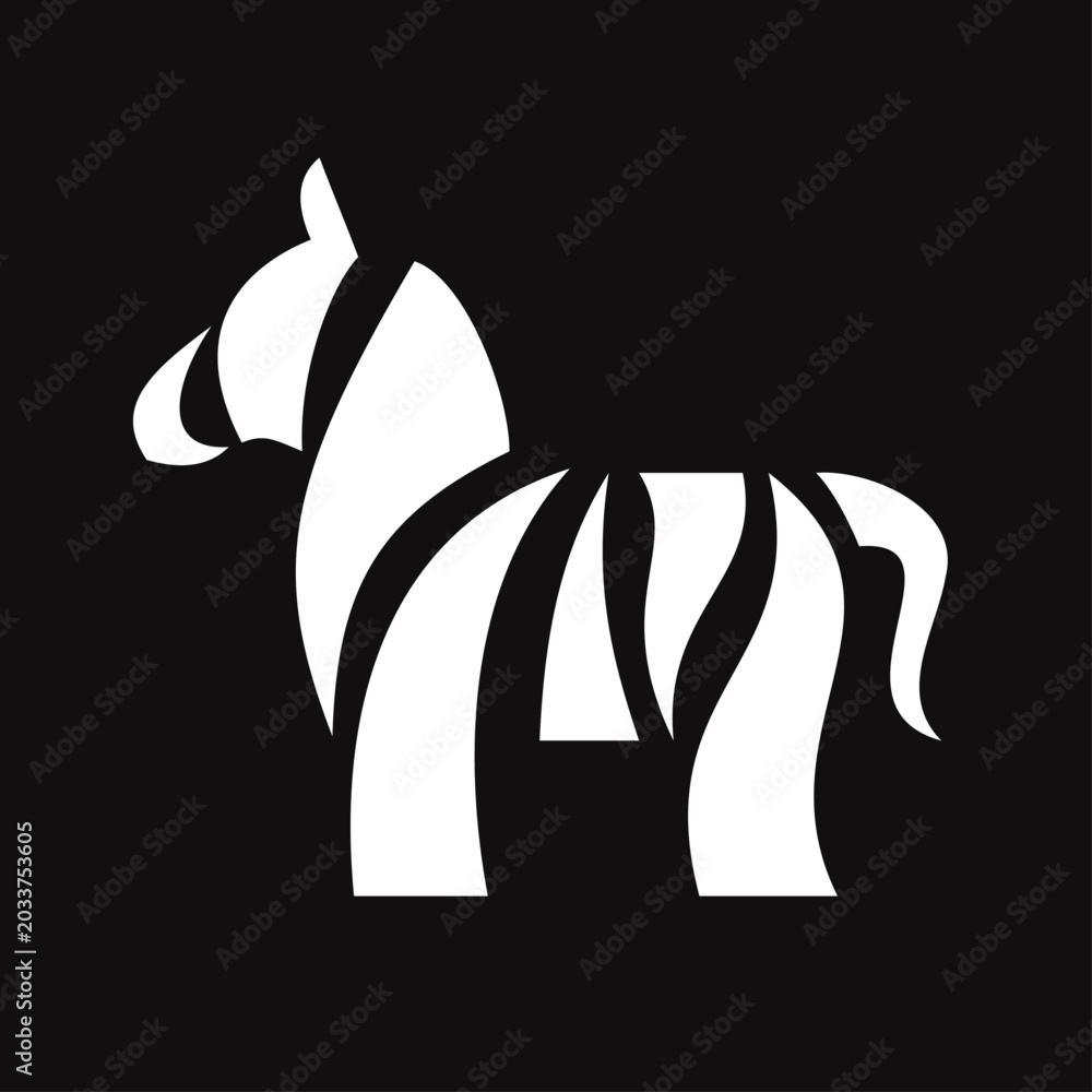 Obraz premium Stylized White Zebra with Black Stripes in Modern Minimalist Graphic Design on Dark Background
