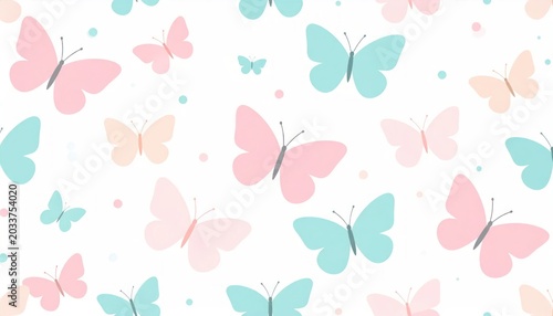 Pastel Butterfly Pattern Scattered on Clean White Background