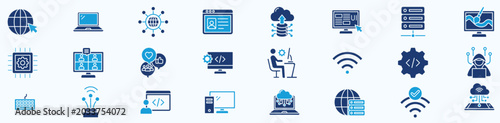 Φωτογραφία Internet Computer Icon Set Flat Blue Illustration Vector