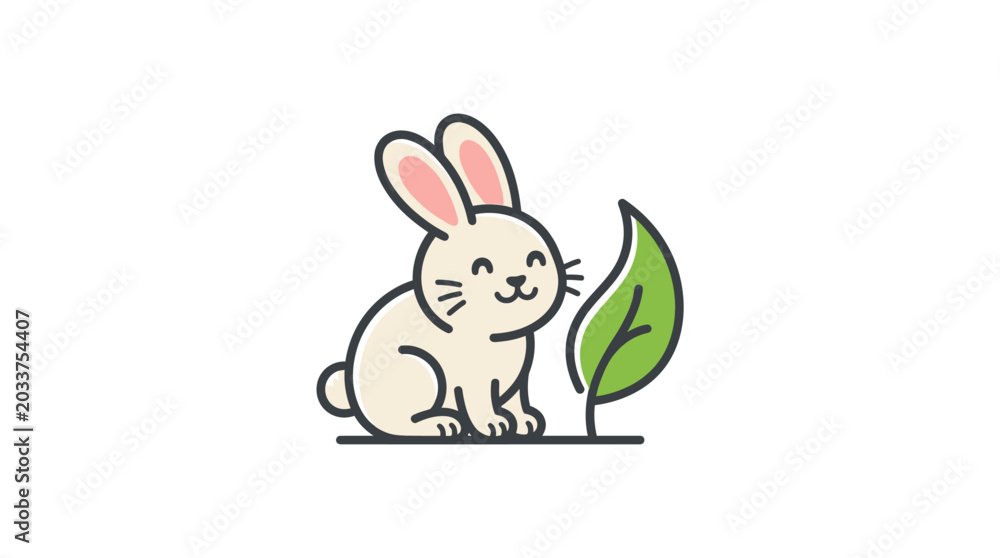Fototapeta premium Cute Cartoon Rabbit Sitting Alone.