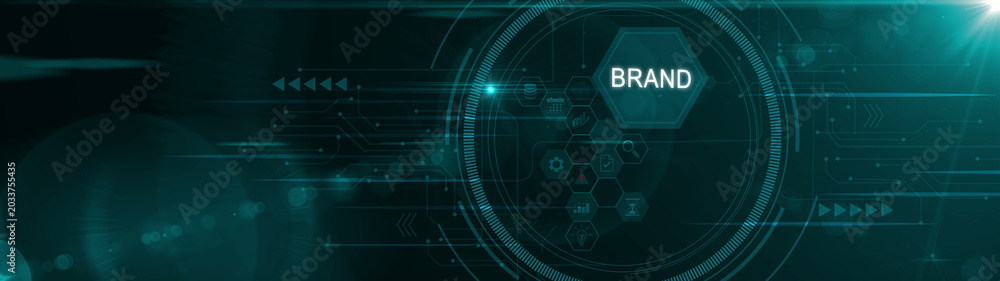 Obraz premium Brand development marketing strategy concept. Business, technology, internet and Motion graphics of networking concept