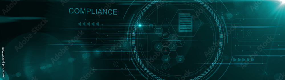 Obraz premium Compliance, Regulatory Standards, Risk Mitigation, compliance-related text on the global network cyberspace, Motion graphics of document file concept