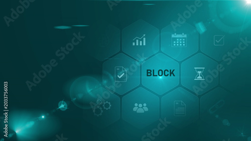 Schilderij op canvas A business BLOCK concept surrounded by smaller icons for ai and manufacturing process management