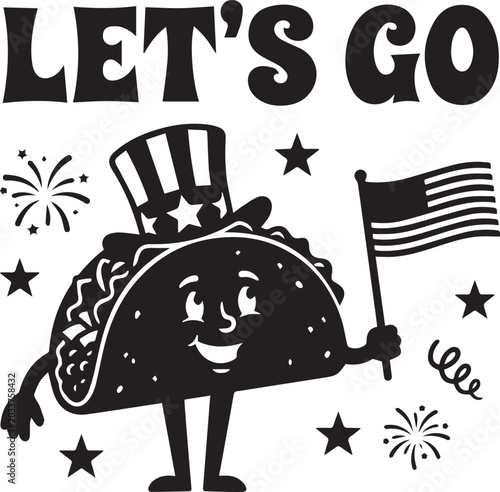 patriotic taco, american food icon, 4th of July vector, festive illustration