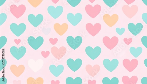 Pastel Heart Pattern Arranged on Soft Pink Background