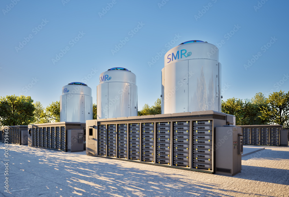 Obraz premium Smr or small modular nuclear reactors with energy storage system or battery container units