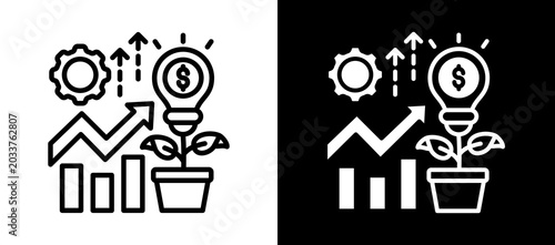 Schilderij op canvas Innovation Growth whiteblack icon
