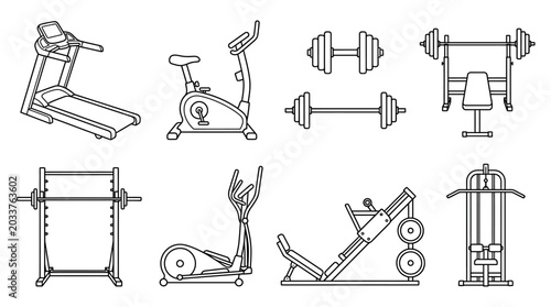 Tableau sur toile Variety of gym exercise equipment machines.