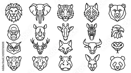 Photography Various animal heads in illustration.