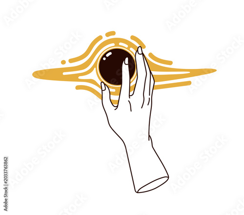 Hand and mystical orb, spiritual ball for black magic, witchcraft. Esoteric o...