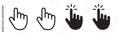 Click hand cursor icon set finger pressing on screen computer mouse pointer design.