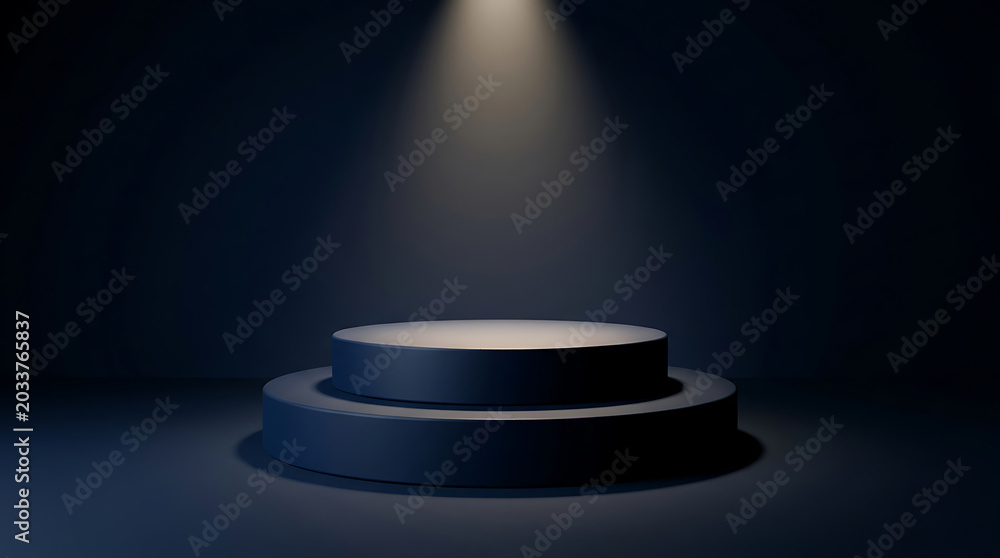 Fototapeta premium Dark blue podium with spotlight display