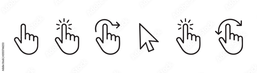 Obraz premium Outline hand cursor and mouse pointer icons vector illustration set for web usage.
