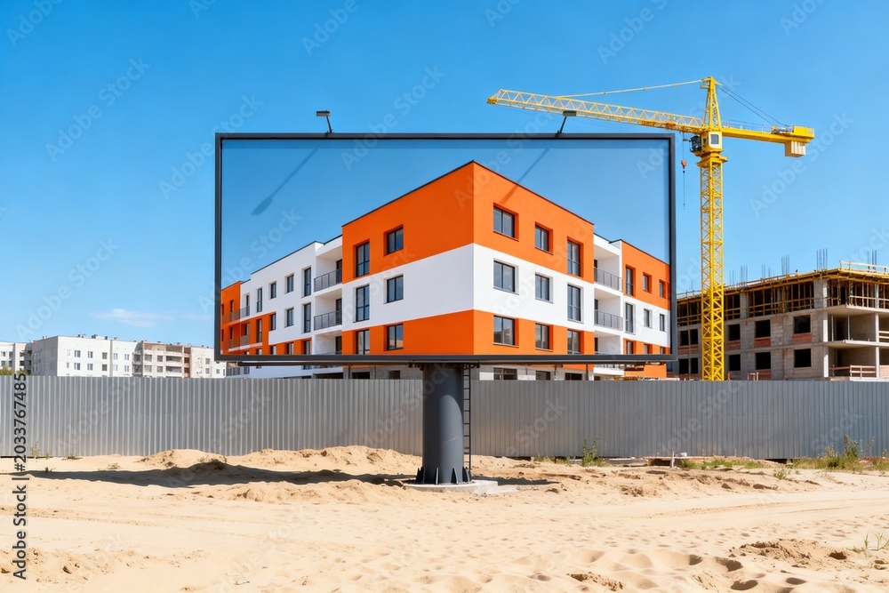 Obraz premium Construction site with billboard and crane