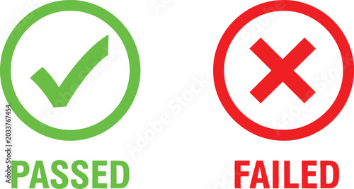 Slika na platnu Green check mark passed and red x mark failed icons for business review and qual