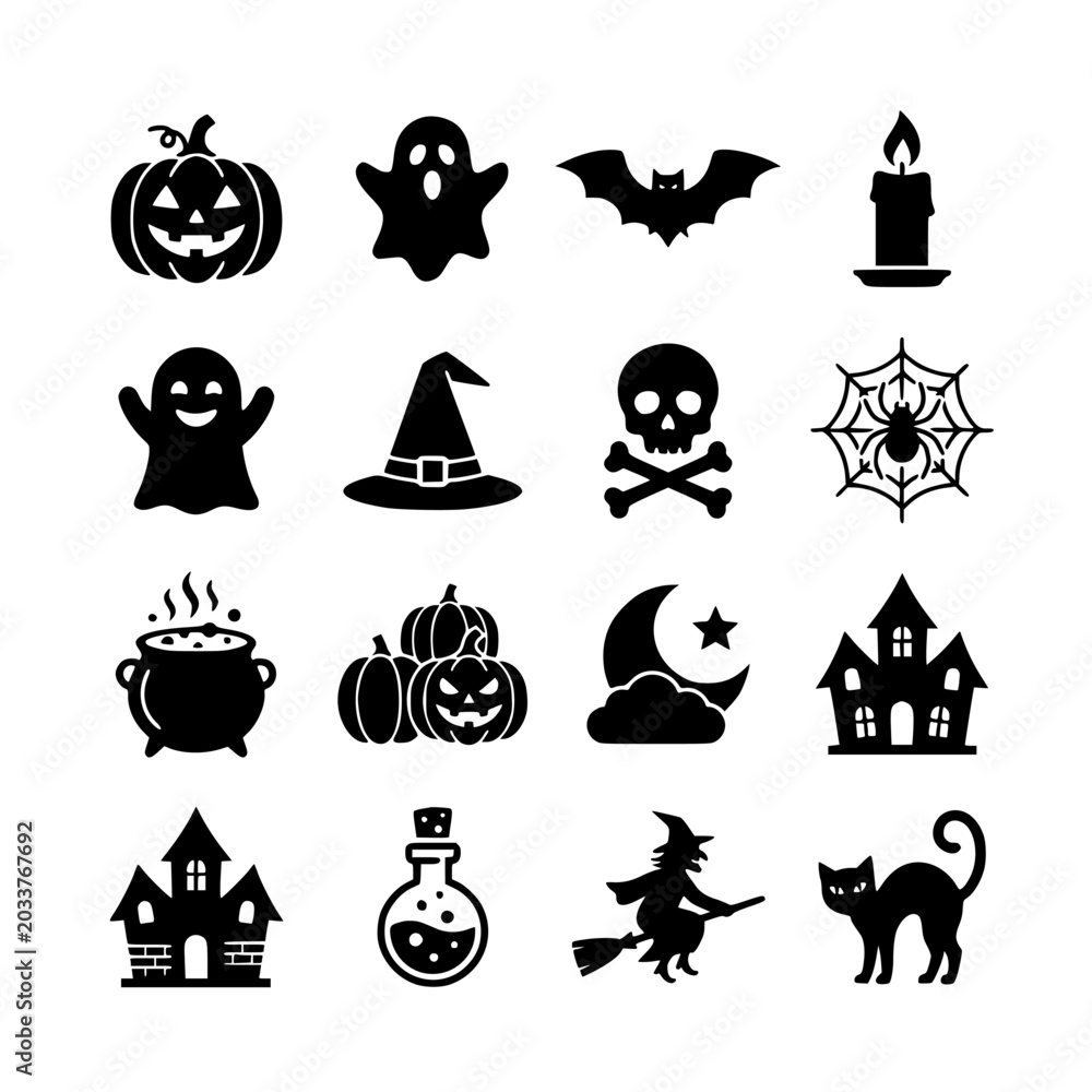 Obraz premium Halloween icon set pumpkins ghosts vector icon graphic