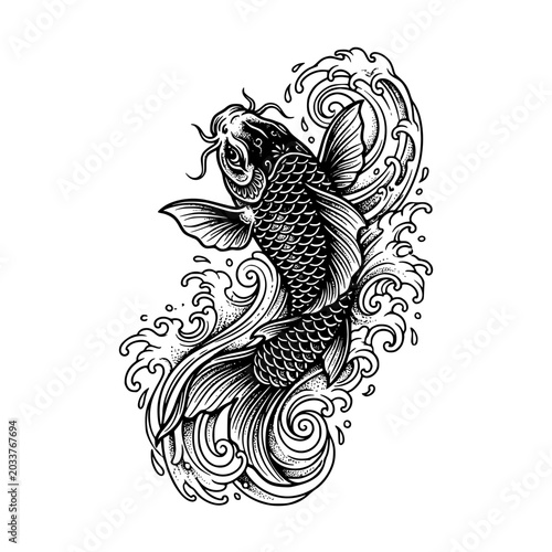 Japanese koi fish tattoo vector icon graphic