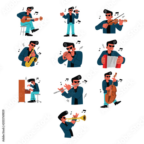 Retro Musician Character Illustration Collection Set