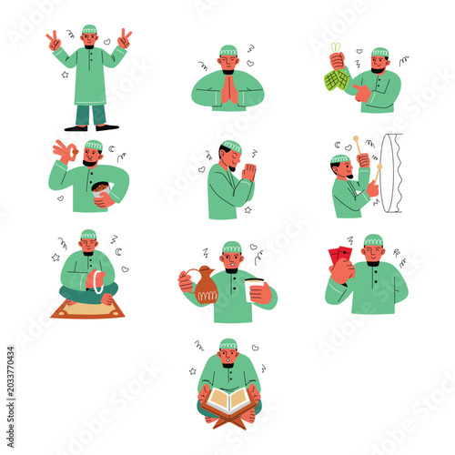 Eid Mubarak Muslim Character Illustration Set