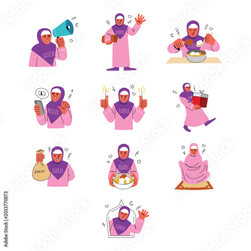 Ramadan Muslim Woman Activity Illustration Set