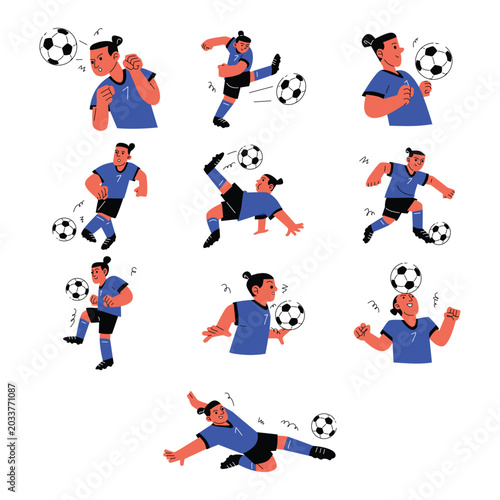 Dynamic Football Player Action Illustration Set