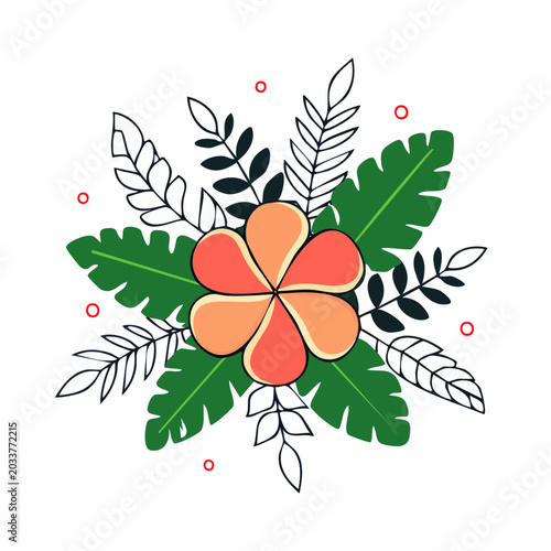 Tropical Flower and Leaves Illustration