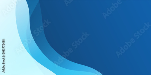 Modern abstract background, design template with translucent blue waves flowing across the left half of the image, leaving clean blue space above for text or creative use.