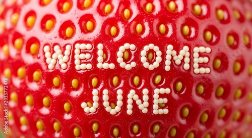 Bright red polka dot background with welcome June text.