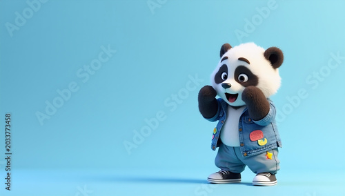 Adorable 3D Cartoon Panda with Shocked Face Wearing Trendy Streetwear Outfit