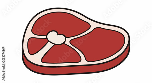 A cartoon illustration of a raw beef steak with visible marbling and a bone
