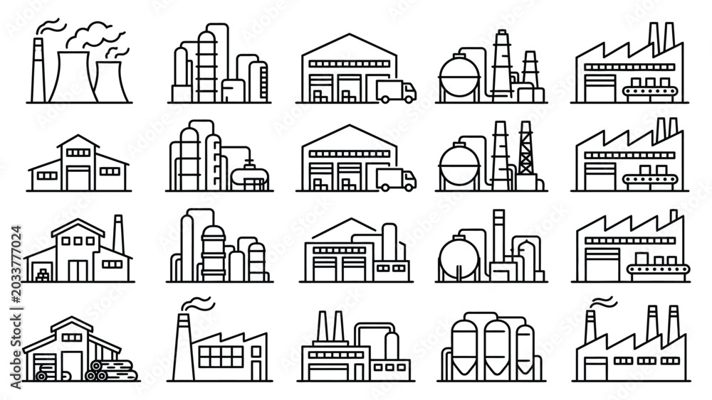 Naklejka premium Industrial buildings and factory icons.
