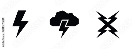 Bild auf Leinwand Lightning Bolt and Thunder Cloud Icons Set