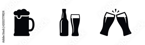 Foto Beer Icons: Mug, Bottle, and Clinking Glasses