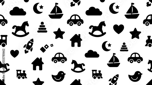 Black icons of childrens toys.