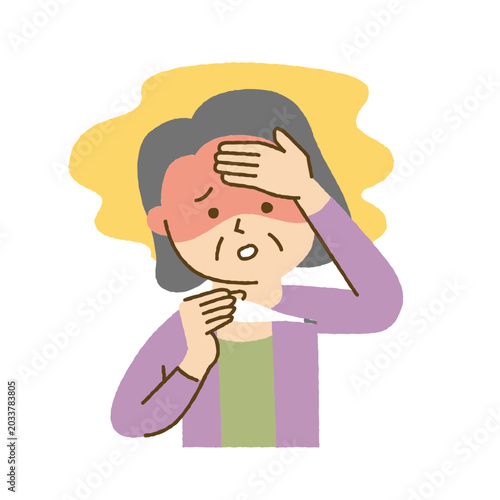 熱があり体温計を見ている女性