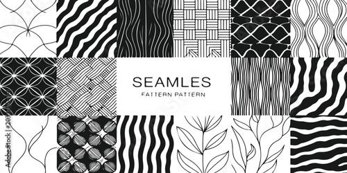 Photos Seamless Monochrome Abstract Patterns Set for Textile Fabric and Wallpaper