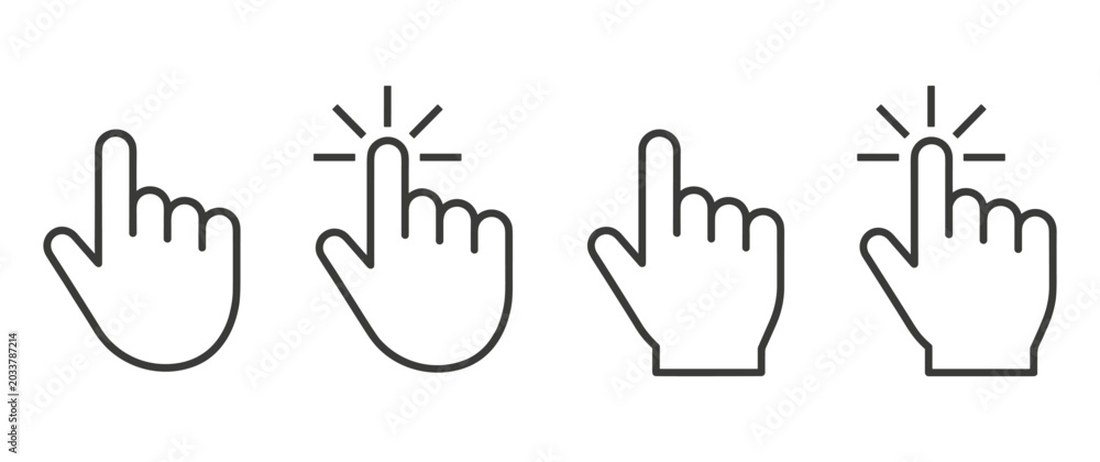 Fototapeta premium Set of hand pointer clicking icons with various styles.