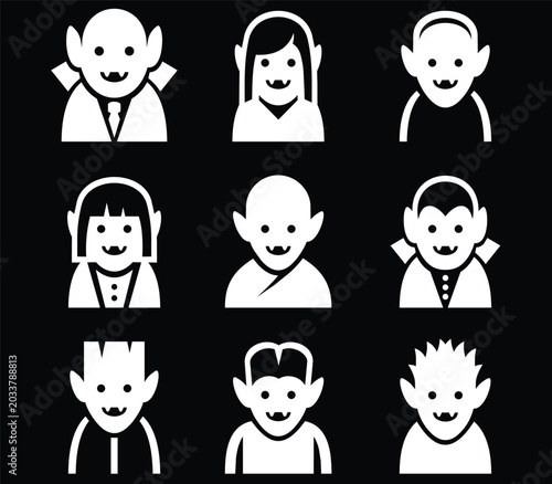 Konstfotografi Cute vampire Dracula avatar characters set with funny expressions on black backg