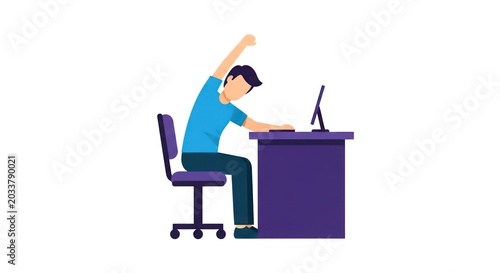 Office worker stretching at desk to relieve tension