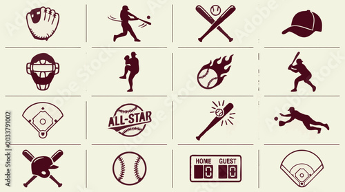 Photos Baseball sport icons and elements set: players, equipment, and field illustratio