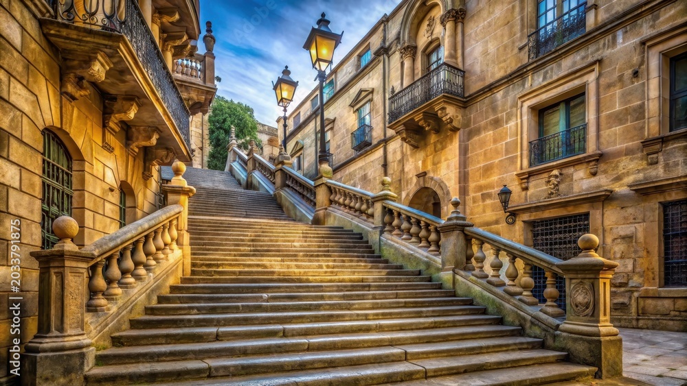 Naklejka premium Baroque stone staircase in the historic old town of san sebastian