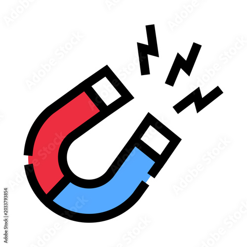 Foto Horseshoe magnet colored red and blue actively generating an invisible force, de